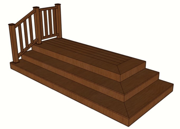 Уличная лестница Ecodecking Техно длинная с 3 ступенями и с 2 секциями ограждения